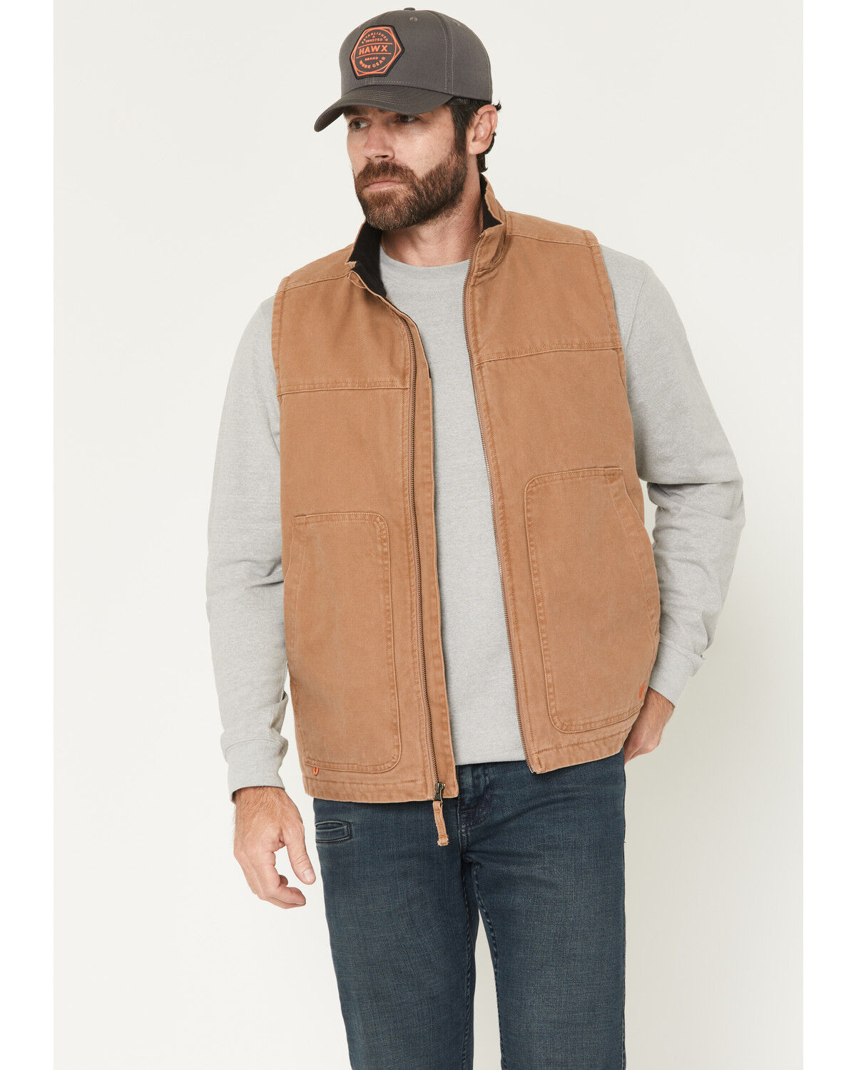 Image #1 - Hawx Men's Fleece Lined Solid Duck Canvas Vest, Rust Copper, hi-res