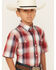 Roper Boys' Amarillo Plaid Print Short Sleeve Western Button Down Shirt, Red, hi-res
