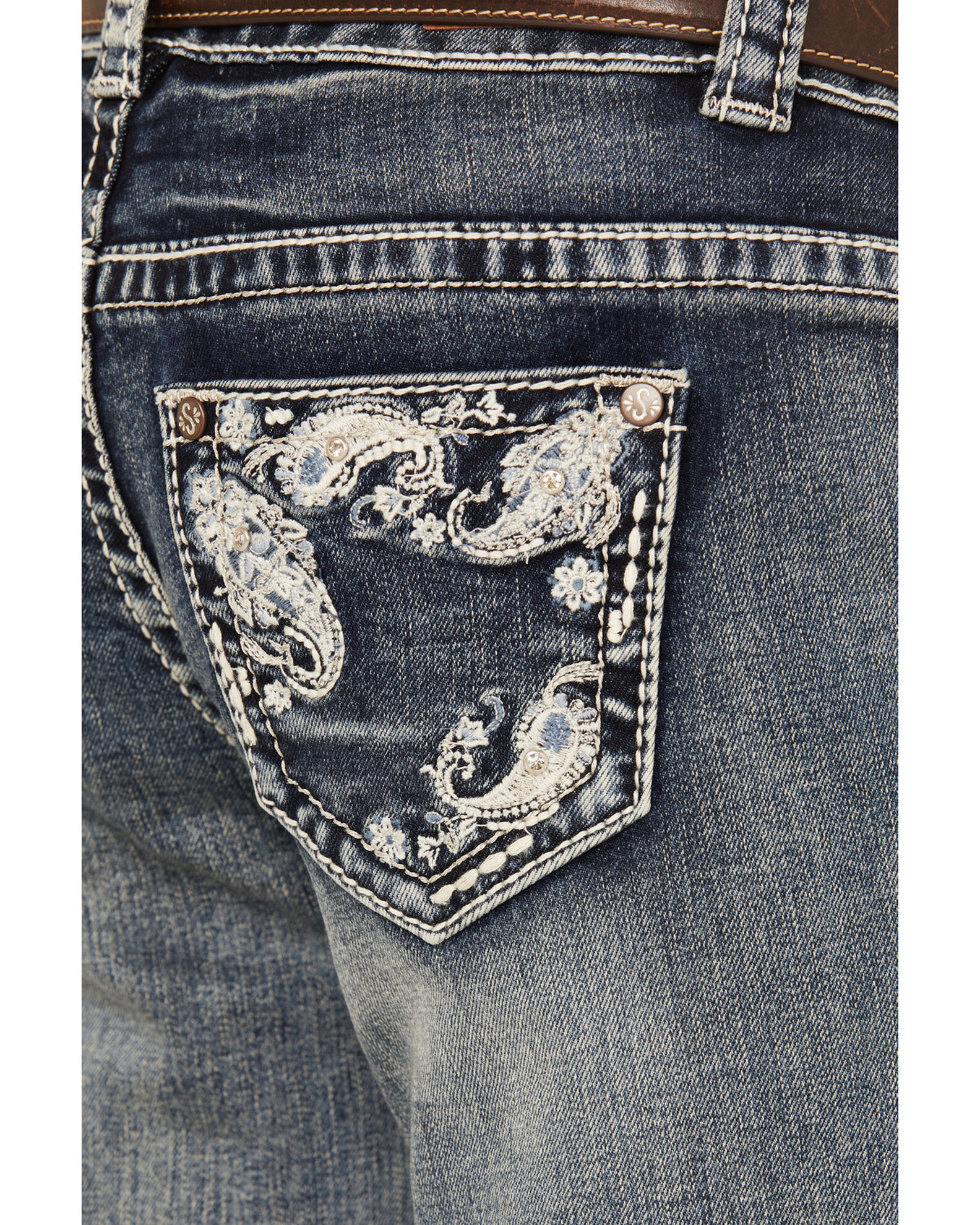 Product Name: Shyanne Girls' Medium Wash Faded Paisley Pocket Stretch  Bootcut Jeans