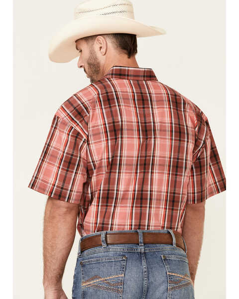 Image #4 - Panhandle Men's Large Plaid Print  Short Sleeve Snap Western Shirt , Red, hi-res