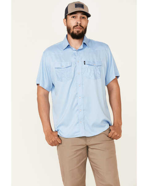 Hooey Men's Habitat Sol Short Sleeve Pearl Snap Western Shirt , Blue, hi-res