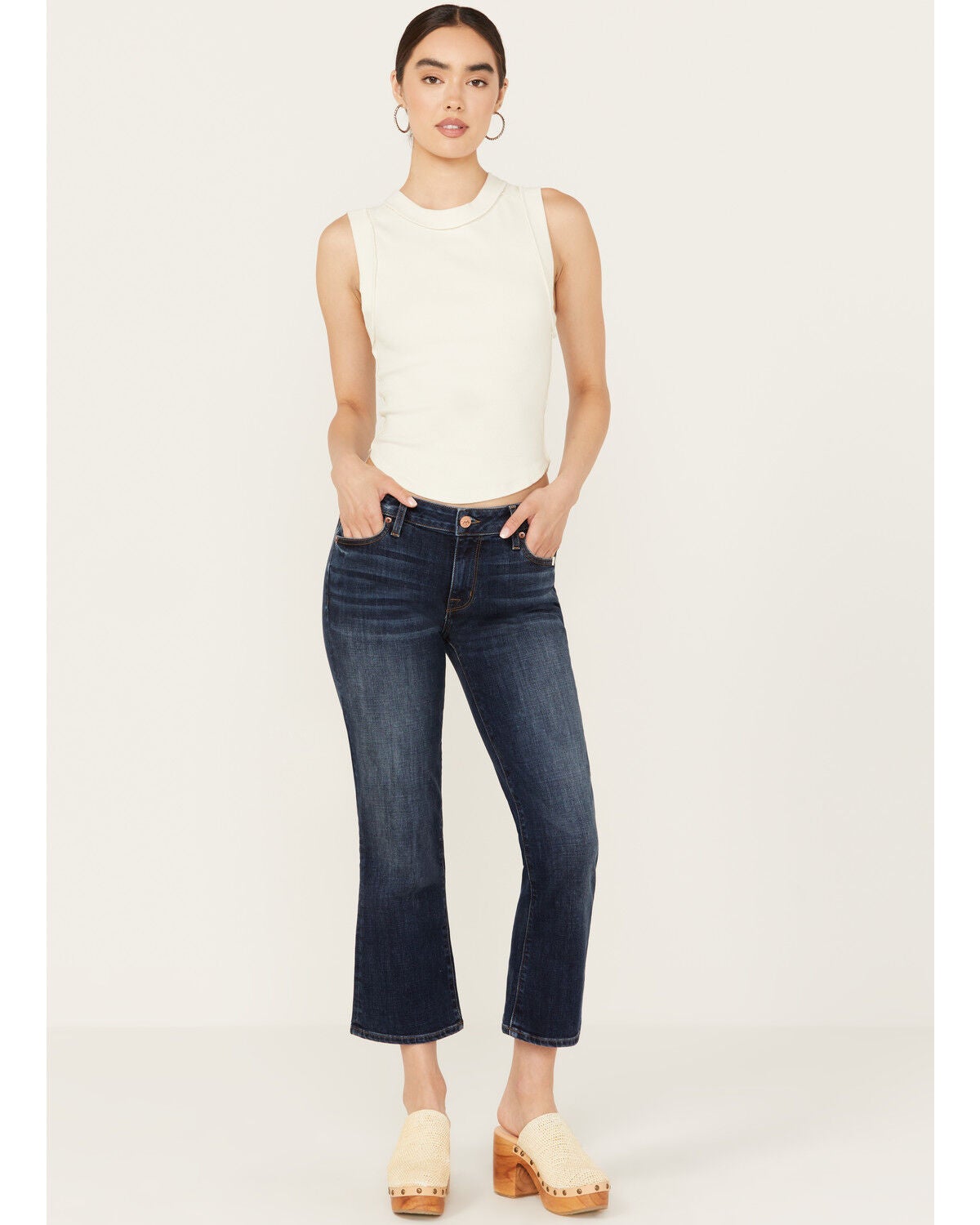 Mia and Moss Women's Spellbound Dark Wash Mid Rise Kick Flare Stretch Jeans, Dark Wash, hi-res