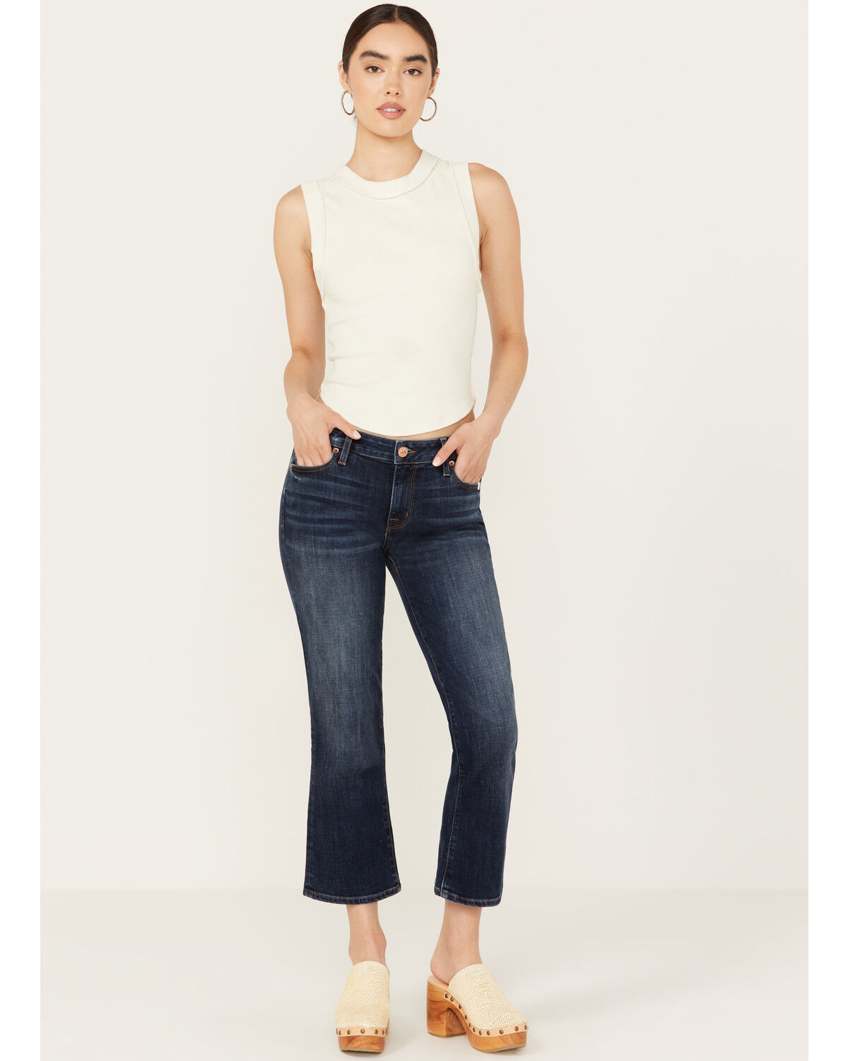 Image #1 - Mia and Moss Women's Spellbound Dark Wash Mid Rise Kick Flare Stretch Jeans, Dark Wash, hi-res