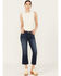 Image #1 - Mia and Moss Women's Spellbound Dark Wash Mid Rise Kick Flare Stretch Jeans, Dark Wash, hi-res