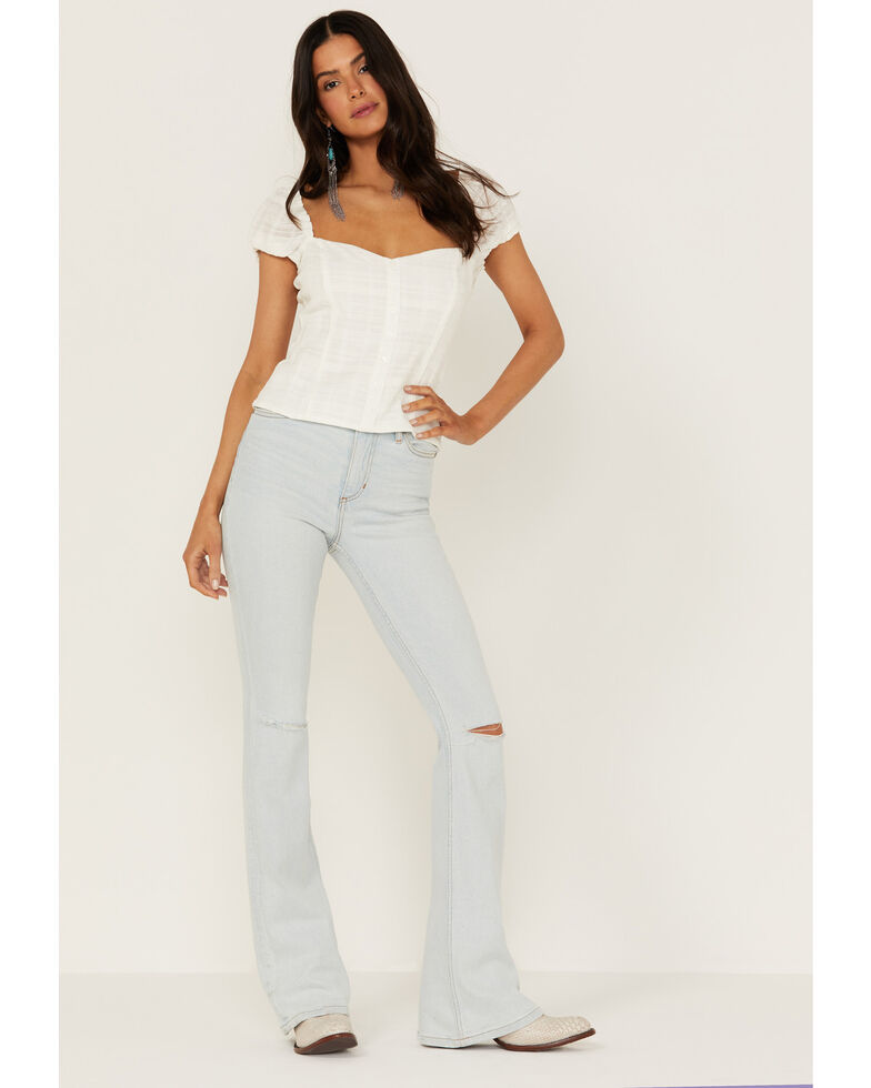 Idyllwind Women's High Rise Distressed Knee Flare Jeans, Light Wash, hi-res