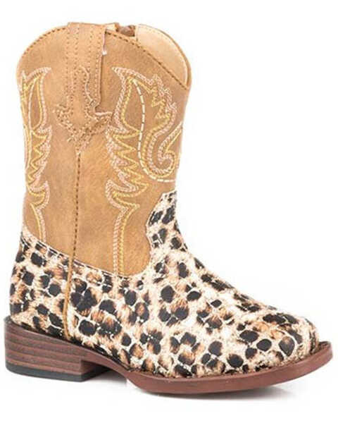 Image #1 - Roper Toddler Girls' Glitter Leopard Western Boots - Square Toe, Tan, hi-res