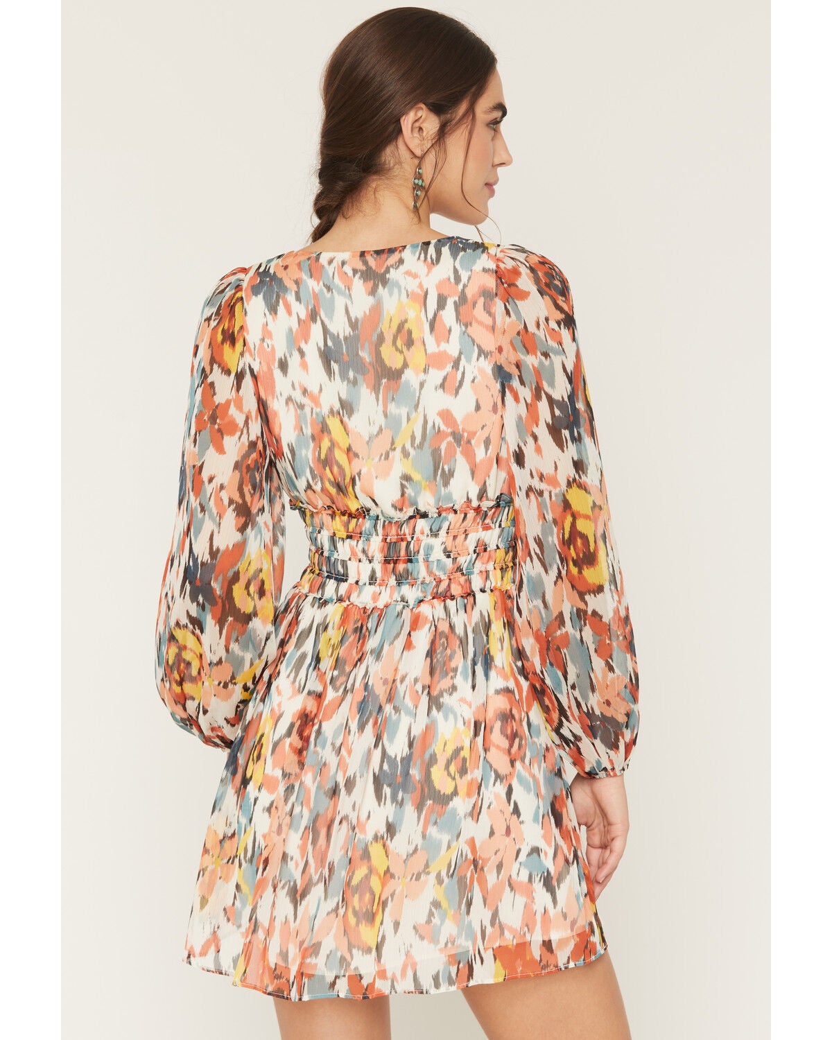 Image #4 - Shyanne Women's Floral Print Long Sleeve Mini Dress, Cream, hi-res
