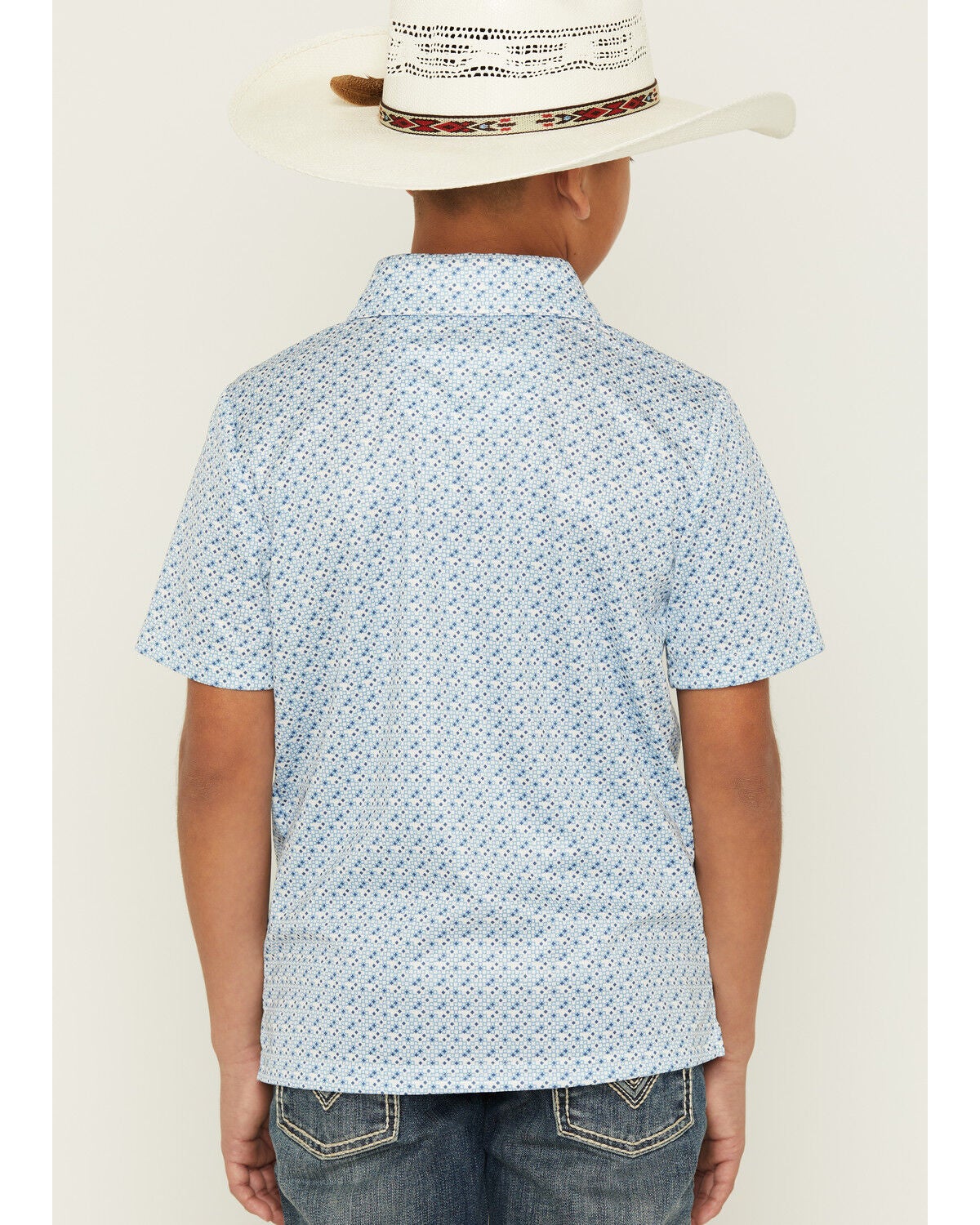 Image #4 - Rock & Roll Denim Boys' Geo Print Short Sleeve Button-Down Polo, Blue, hi-res