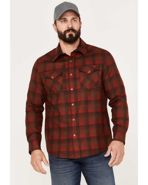 Pendleton Men's Canyon Ombre Plaid Long Sleeve Western Snap Shirt, Red, hi-res