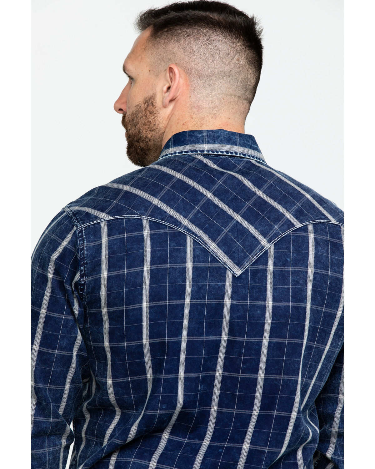Image #5 - Rock & Roll Denim Men's Crinkle Plaid Long Sleeve Western Shirt, Blue, hi-res