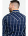Rock & Roll Denim Men's Crinkle Plaid Long Sleeve Western Shirt , Blue, hi-res