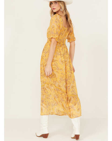 Image #4 - Miss Me Women's Floral Short Sleeve Maxi Dress , Mustard, hi-res