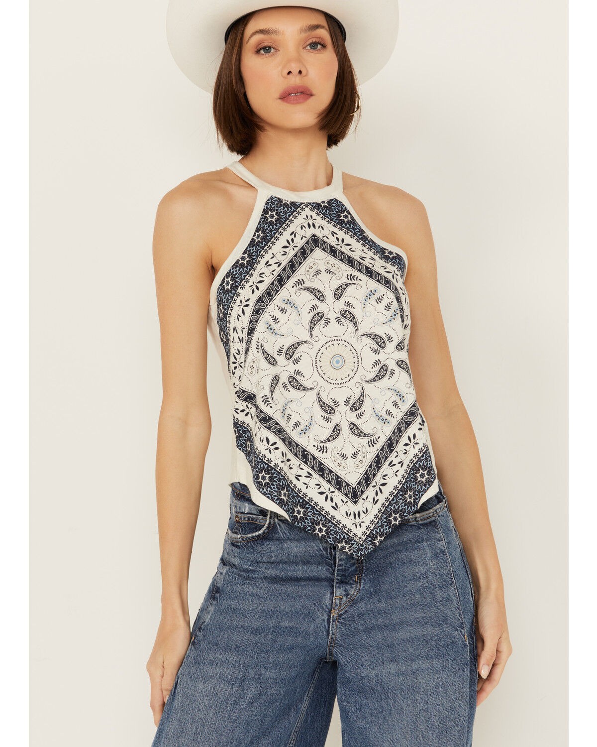 Image #1 - Shyanne Women's Bandana Print Halter Tank, Cream, hi-res