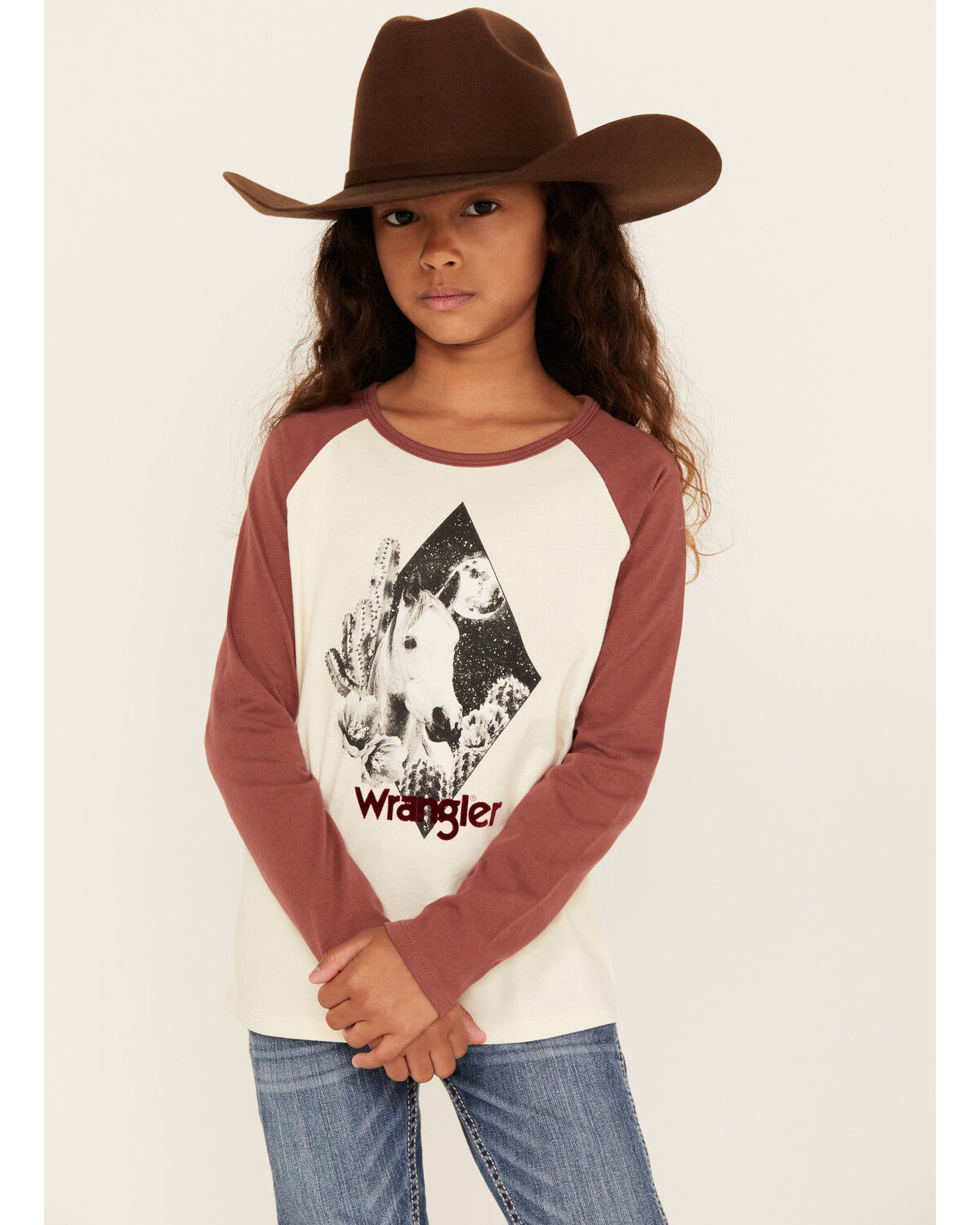 Image #1 - Wrangler Girls' Desert Logo Long Sleeve Graphic Shirt, Rust Copper, hi-res