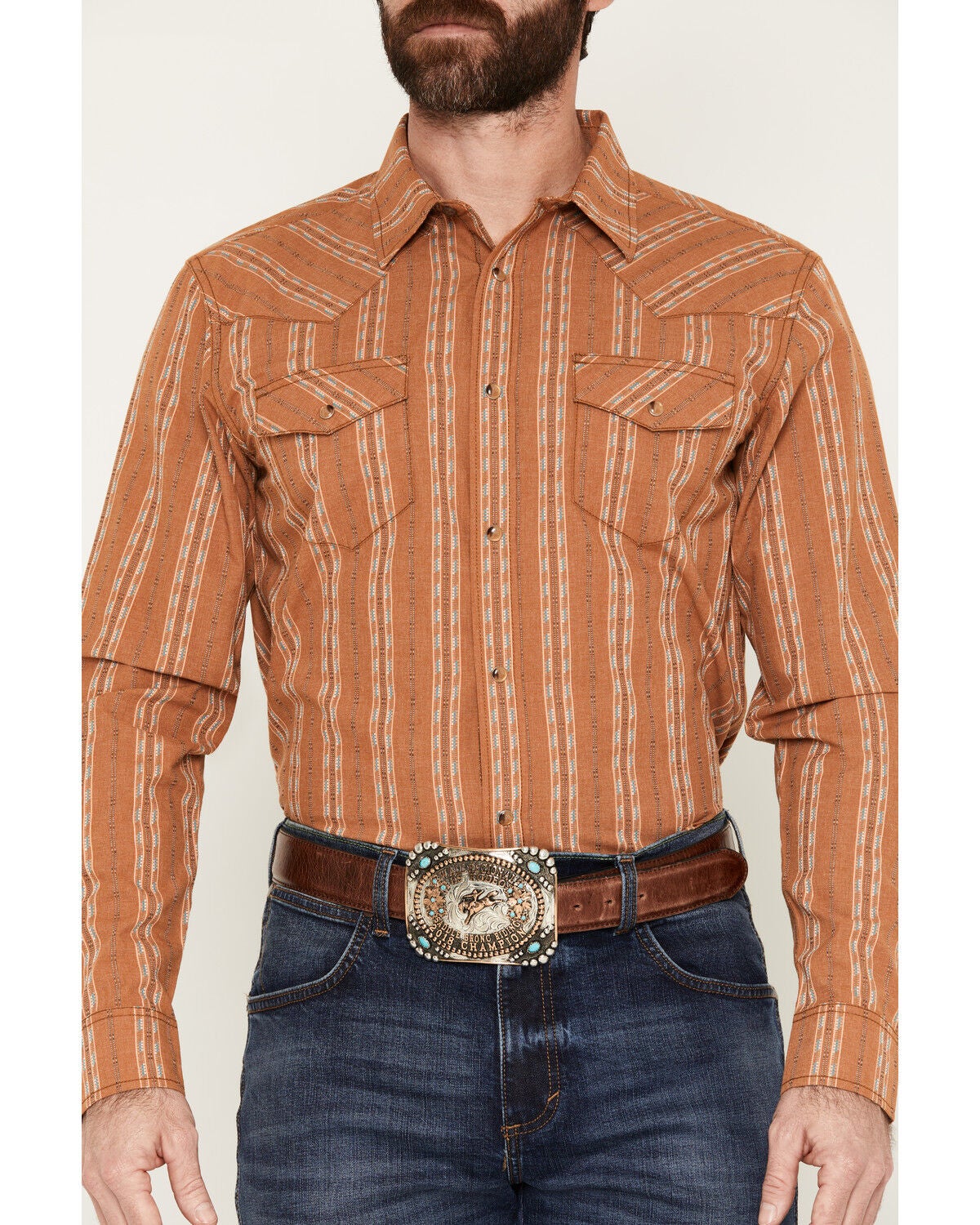Image #3 - Gibson Trading Co Men's Red Rock Striped Print Long Sleeve Snap Western Shirt - Big, Rust Copper, hi-res