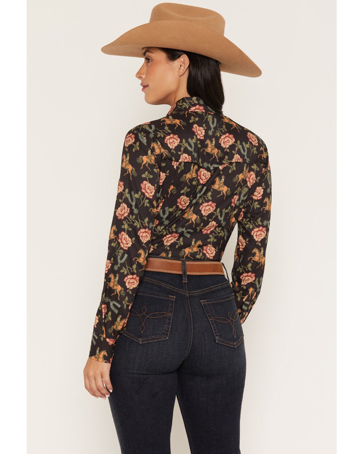 Image #4 - Rock & Roll Denim Women's Spur Floral Print Long Sleeve Snap Tek Western Shirt, Black, hi-res