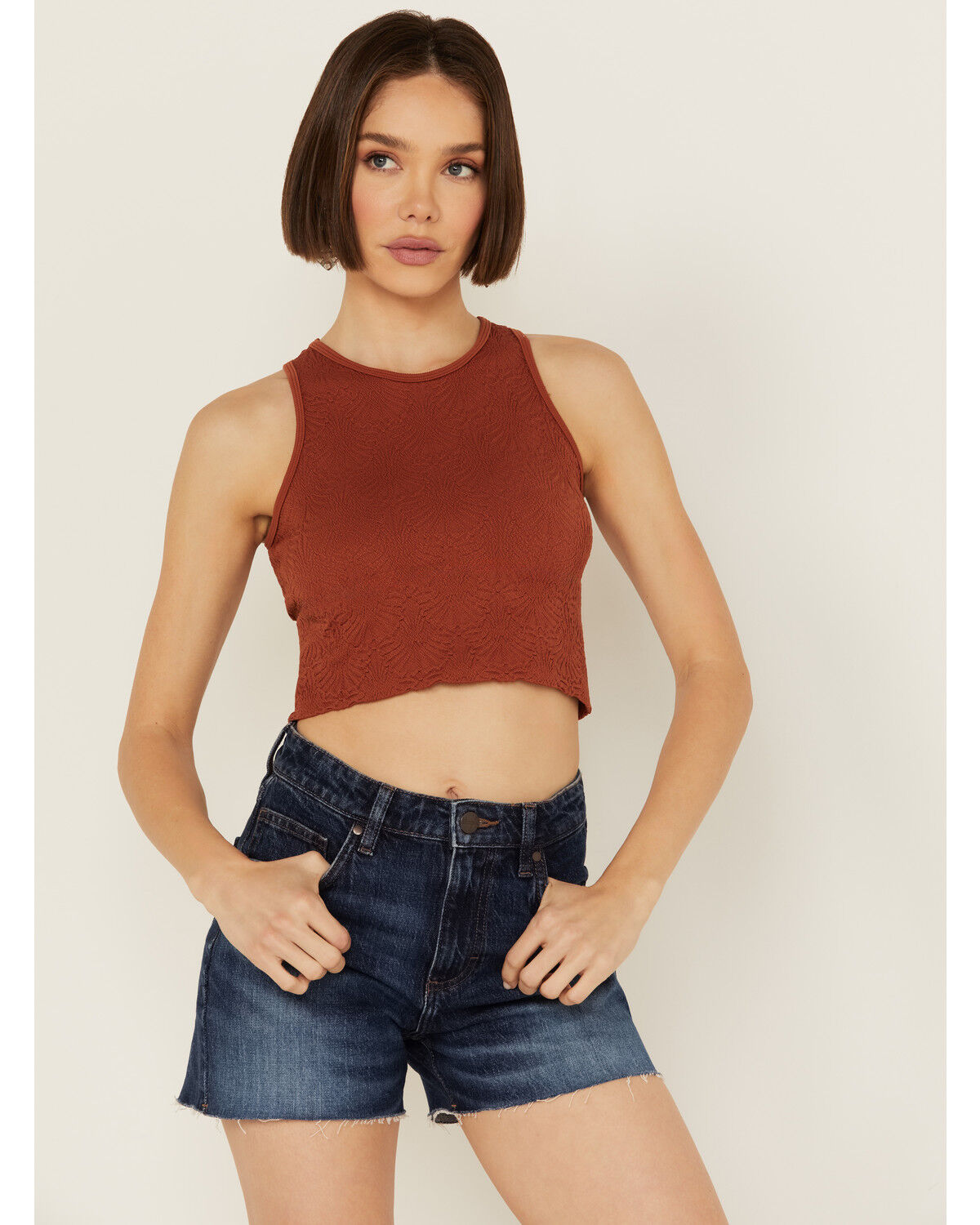 Image #1 - Fornia Women's Floral High Neck Cropped Top, Rust Copper, hi-res