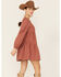 Very J Women's Brick Long Puff Sleeve Baby Doll Mini Dress , Brick Red, hi-res