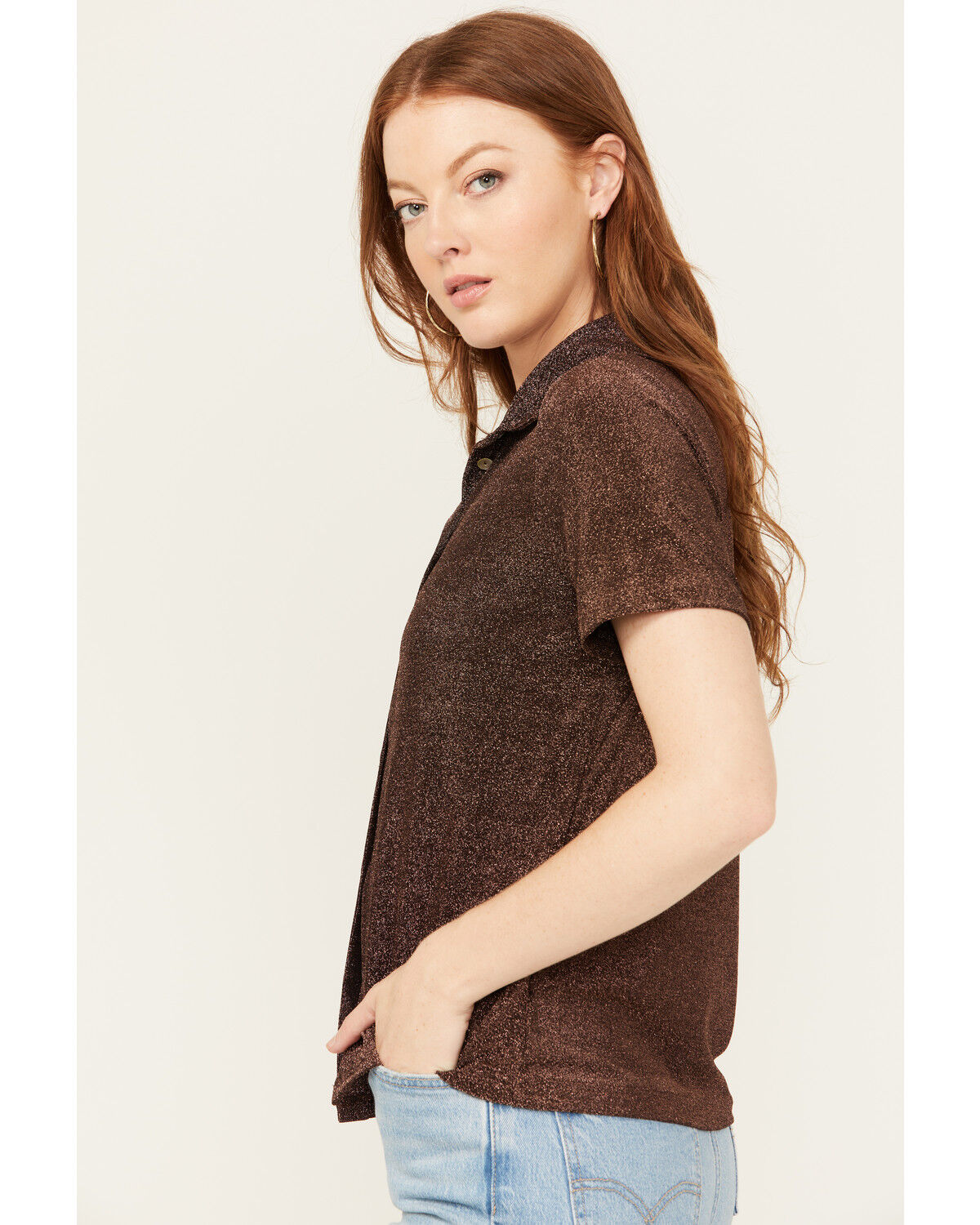 Image #3 - Molly Bracken Women's Short Sleeve Button-Down Shirt, Brown, hi-res