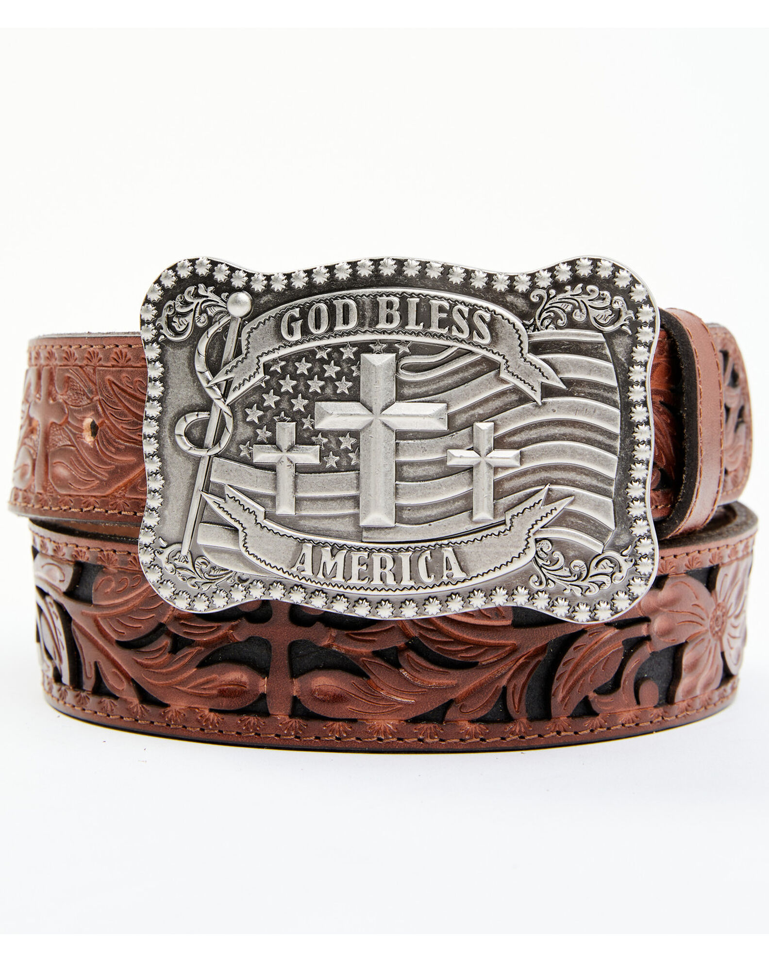 Cross outlet leather belt