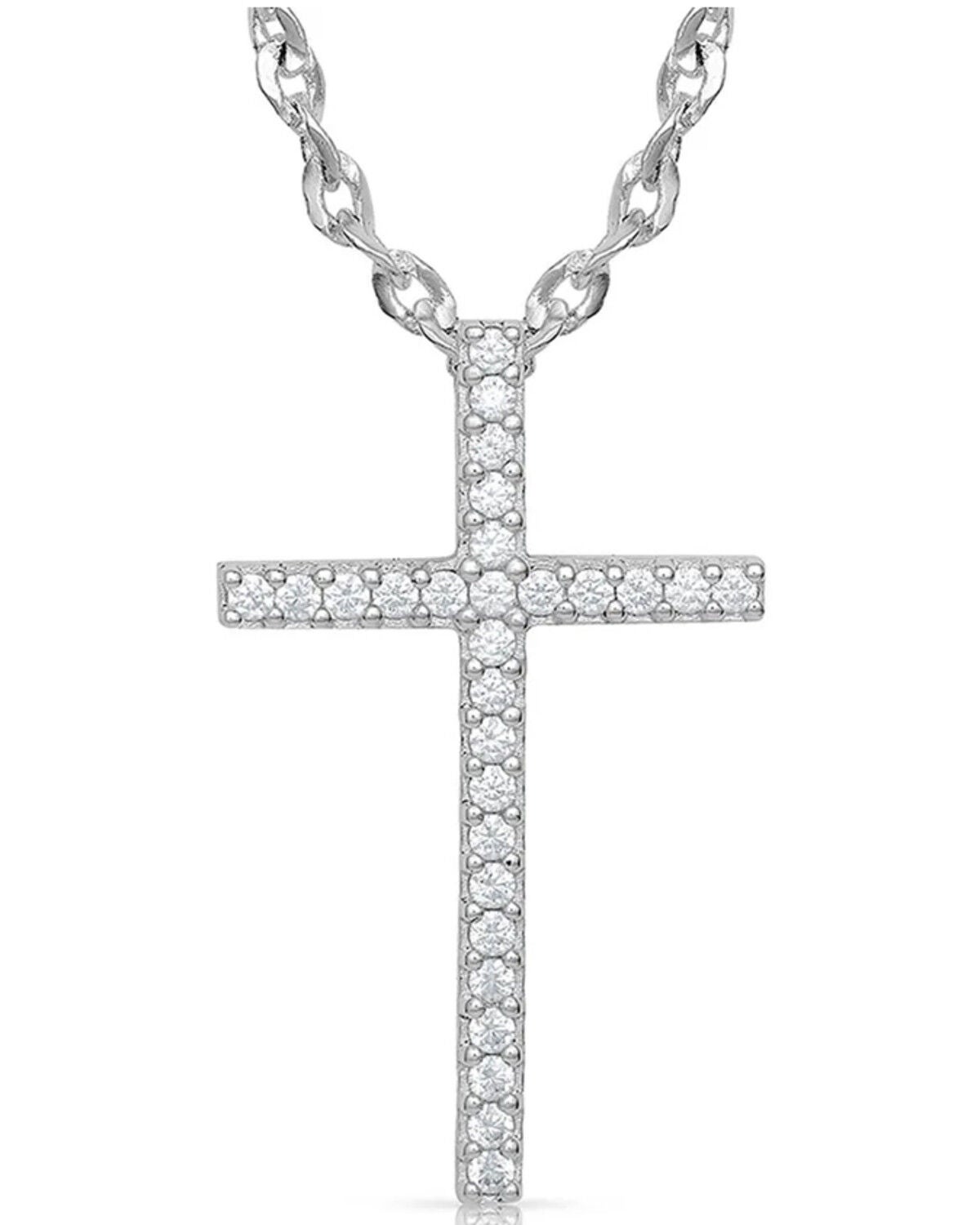 Image #1 - Montana Silversmiths Women's Dazzling In Faith Cross Necklace, Silver, hi-res