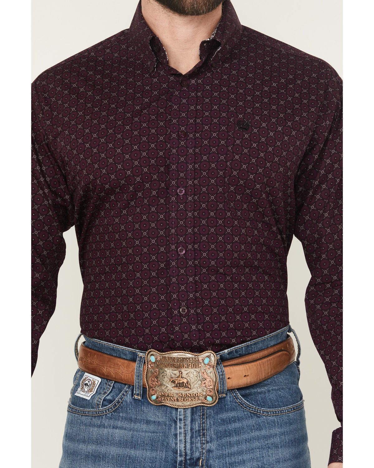 Image #3 - Cinch Men's Geo Print Long Sleeve Button-Down Western Shirt, Purple, hi-res