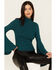 Image #1 - Shyanne Women's Rib Knit Mock Neck Bell Sleeve Top , Deep Teal, hi-res