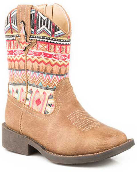 Roper Girls' Southwestern Western Boots - Square Toe, Tan, hi-res
