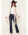 Image #1 - Fornia Women's Boot Barn Exclusive Horse Print Faux Suede Fringe Vest, Multi, hi-res
