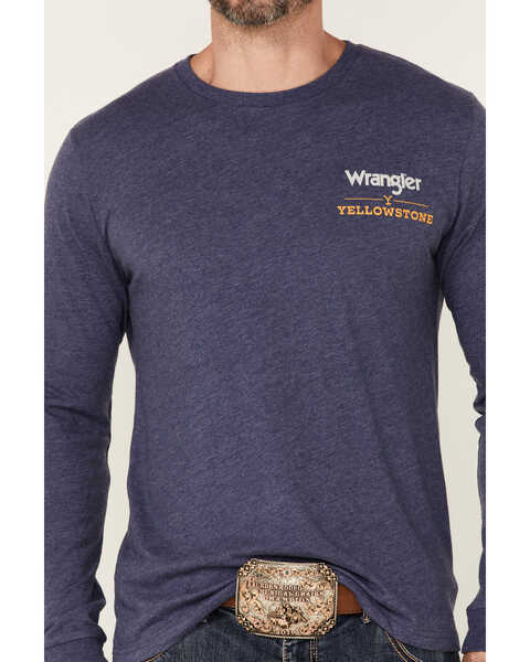 Wrangler Men's Yellowstone Dutton Ranch Graphic Long Sleeve T-Shirt - Heather Navy, Navy, hi-res
