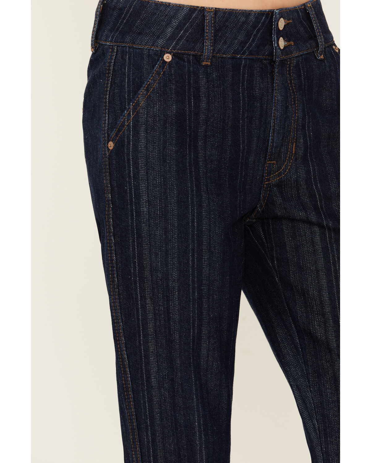 Image #2 - Rock & Roll Denim Women's Dark Wash High Rise Striped Jacquard Trouser Jeans, Dark Wash, hi-res