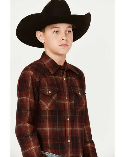 Image #2 - Ariat Boys' Retro Hiller Plaid Print Long Sleeve Snap Western Shirt, Rust Copper, hi-res