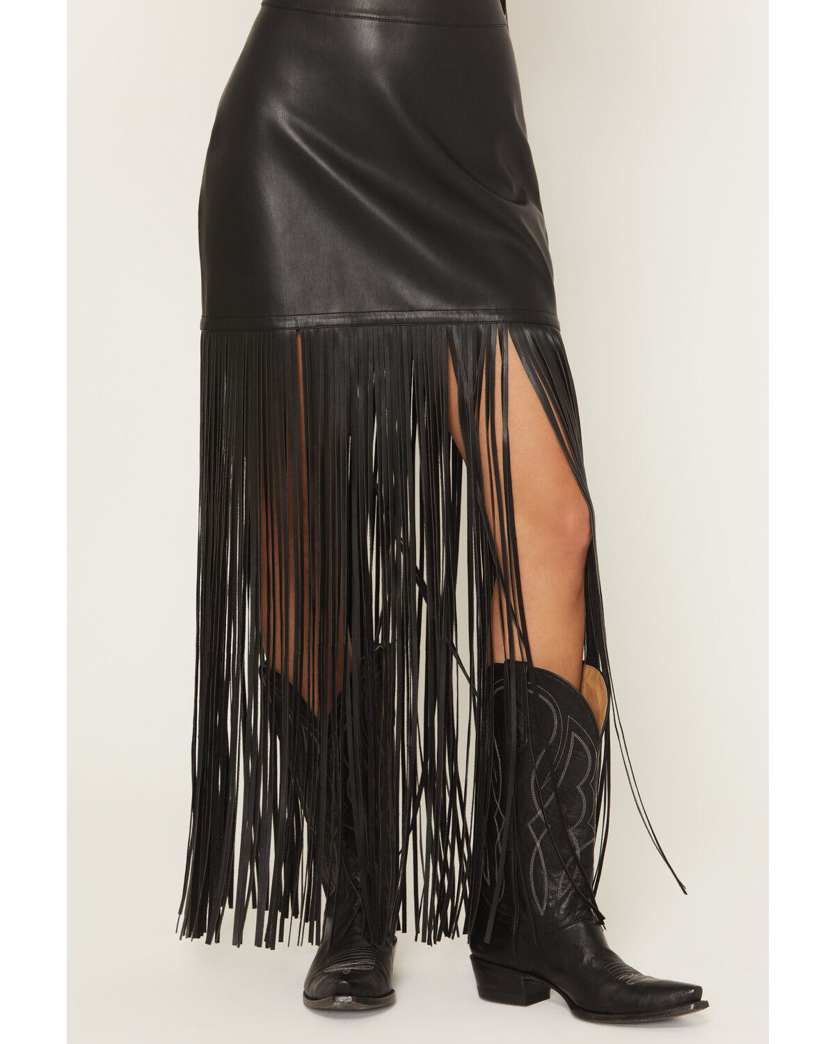 Image #2 - Idyllwind Women's Payson Faux Leather Fringe Midi Skirt, Black, hi-res