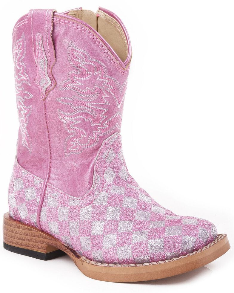 Roper Infant Girls Pink Checker Glitter Cowgirl Boots Country Outfitter