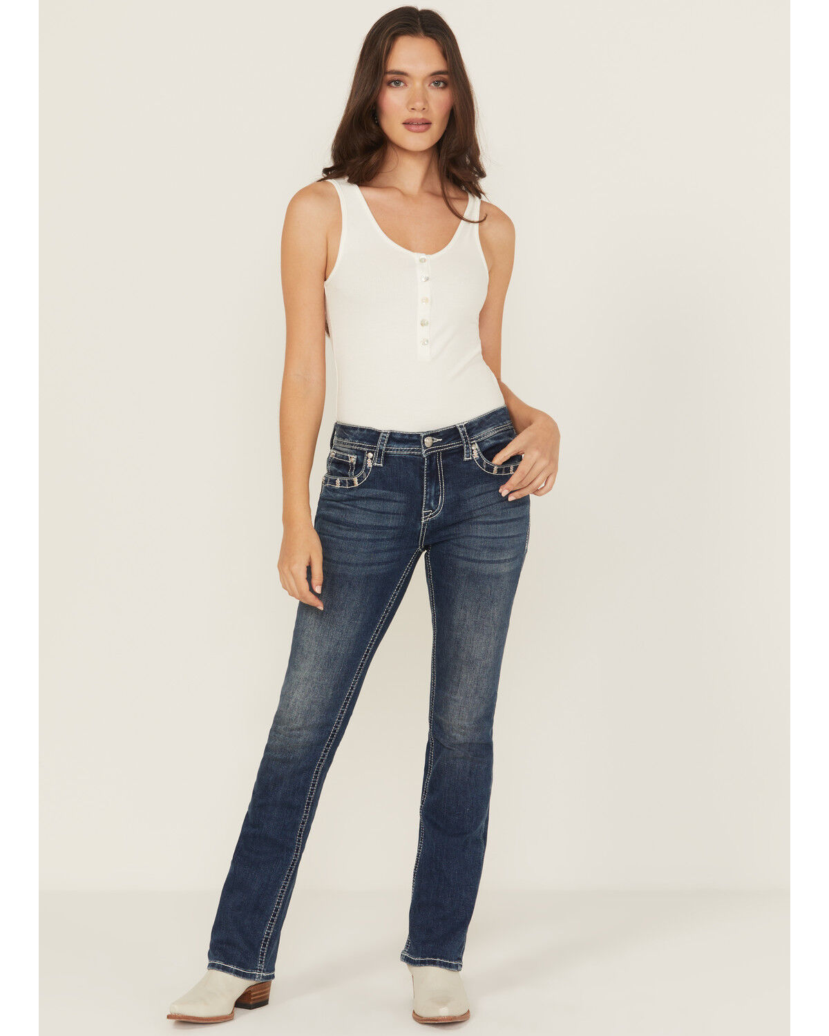 Image #3 - Grace in LA Women's Medium Wash Diamond Embroidered Mid Rise Bootcut Stretch Denim Jeans, Medium Wash, hi-res