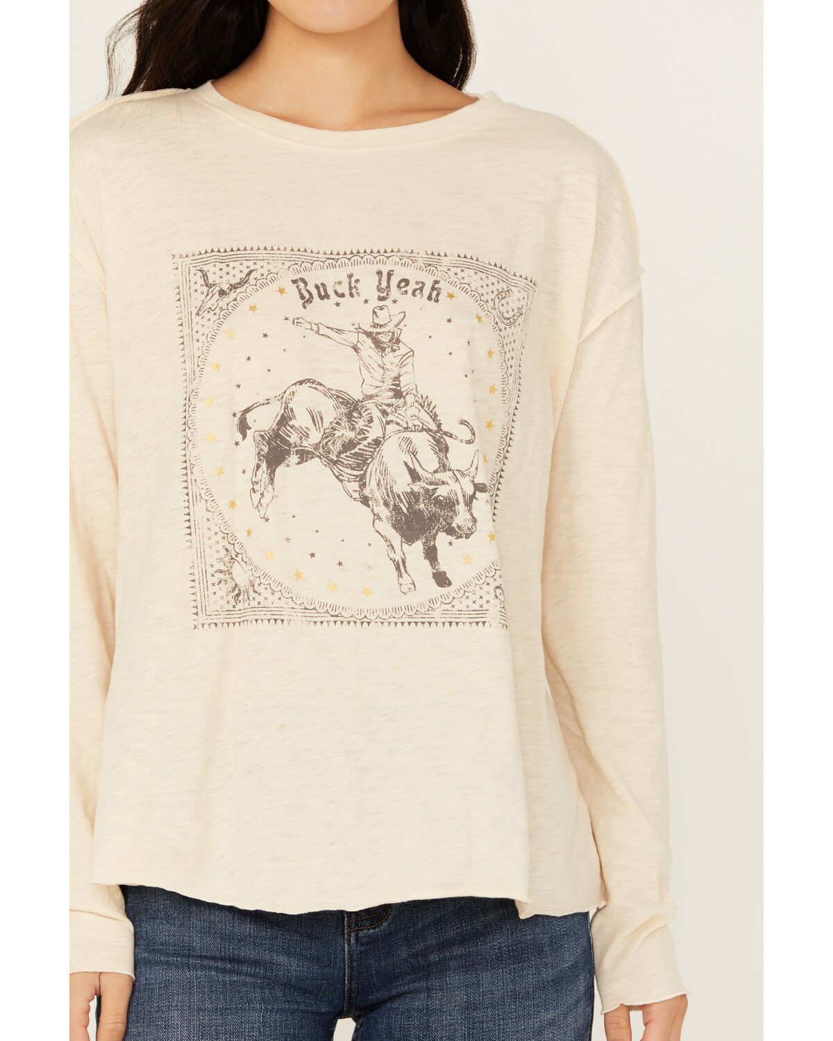 Image #3 - White Crow Women's Buck Yeah Seamed Long Sleeve Graphic Tee, Oatmeal, hi-res