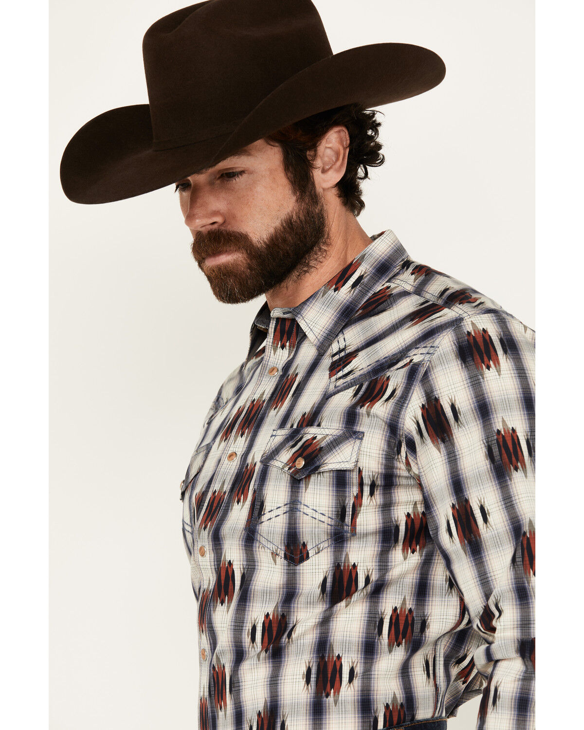 Image #2 - Cody James Men's Zion Sunset Southwestern Plaid Print Long Sleeve Snap Western Shirt, Red, hi-res