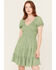 Image #1 - Angie Women's Floral Print Short Sleeve Mini Dress, Green, hi-res