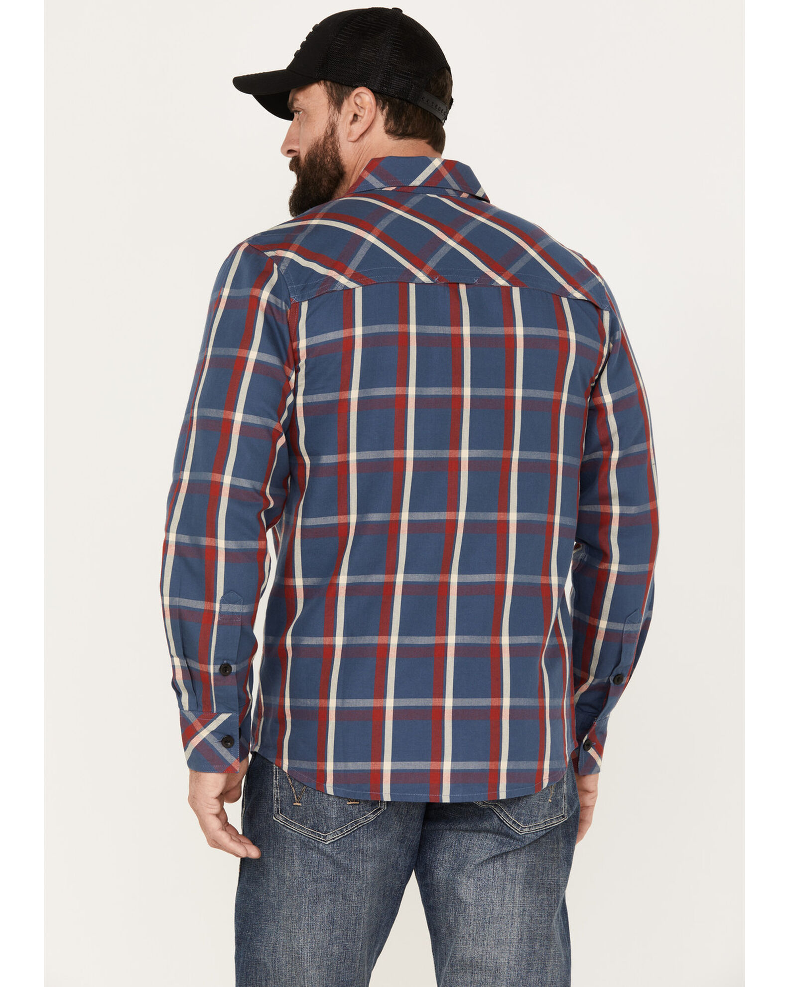 Image #4 - Resistol Men's Trinidad Plaid Print Long Sleeve Button Down Western Shirt, Blue/red, hi-res