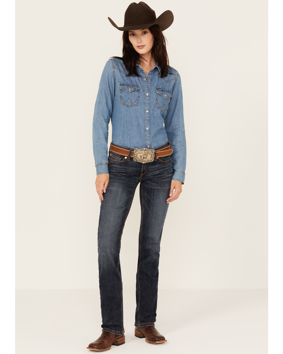 Image #1 - Ariat Women's Low Rise Charly Stretch Relaxed Straight Jeans, Dark Wash, hi-res