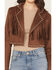 Image #3 - Saints & Hearts Women's Faux Suede Studded Fringe Cropped Jacket, Chocolate, hi-res