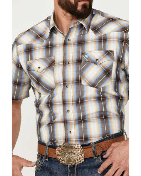 Image #2 - Rodeo Clothing Men's Plaid Print Short Sleeve Snap Western Shirt, Yellow, hi-res