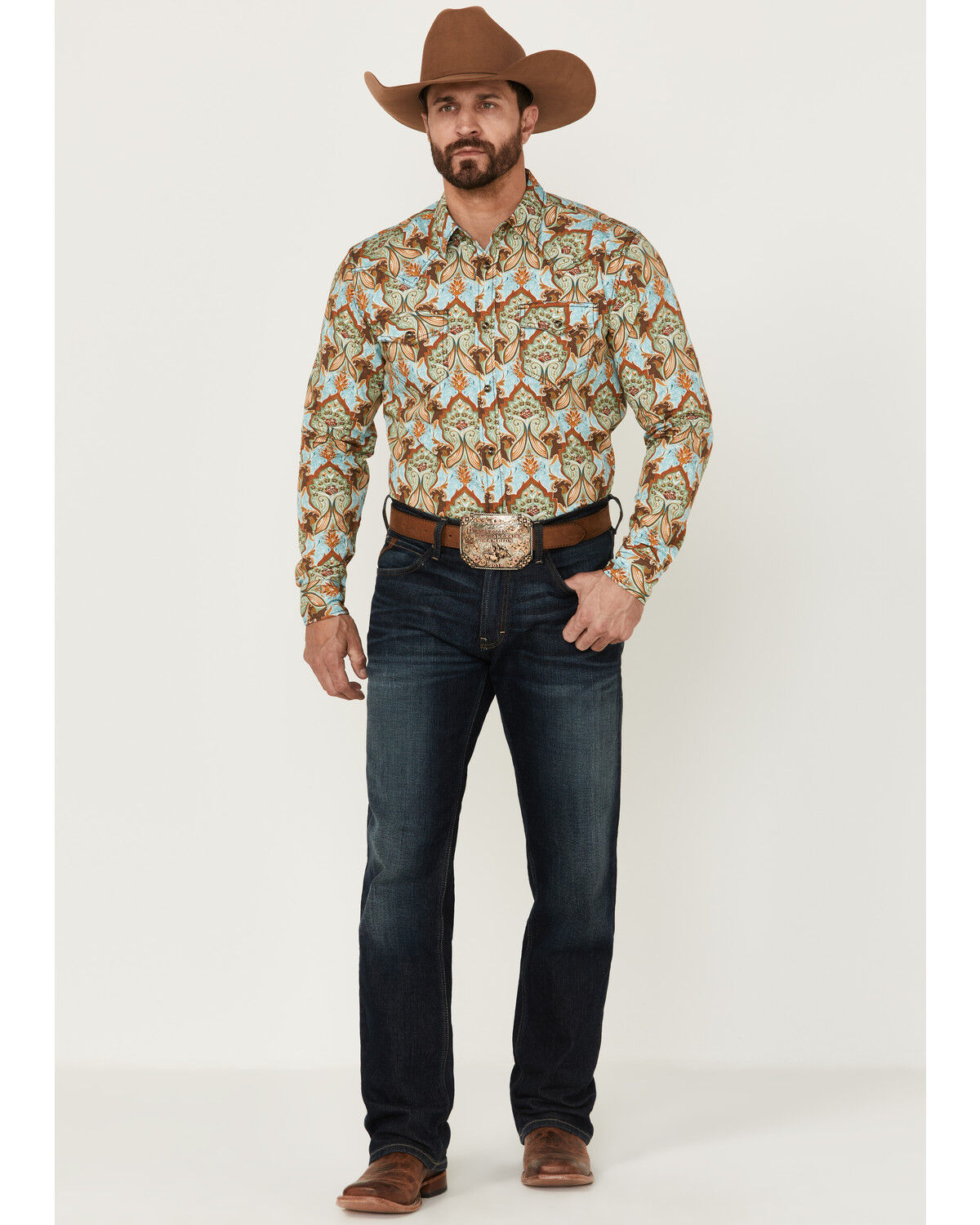Image #2 - Cody James Men's Rushmore Print Long Sleeve Snap Western Shirt, Turquoise, hi-res