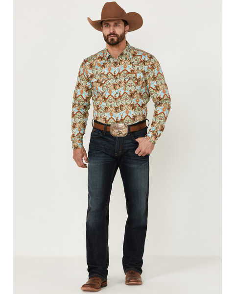 Image #2 - Cody James Men's Rushmore Print Long Sleeve Snap Western Shirt  , Turquoise, hi-res