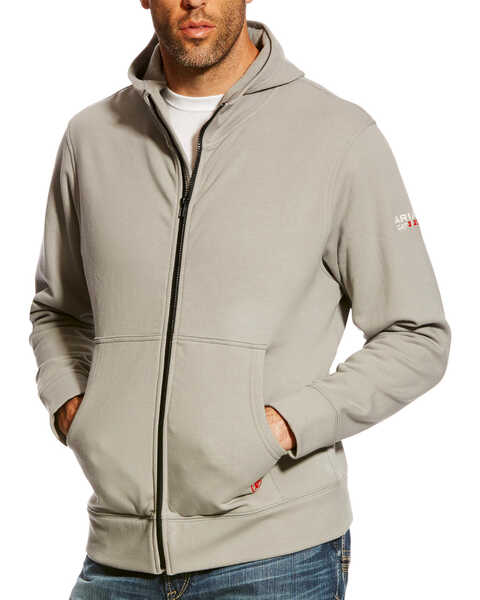 Ariat Men's FR Full Zip Hooded Work Sweatshirt , Silver, hi-res