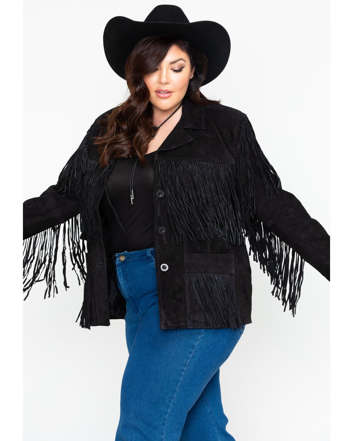 plus size black fringe jacket