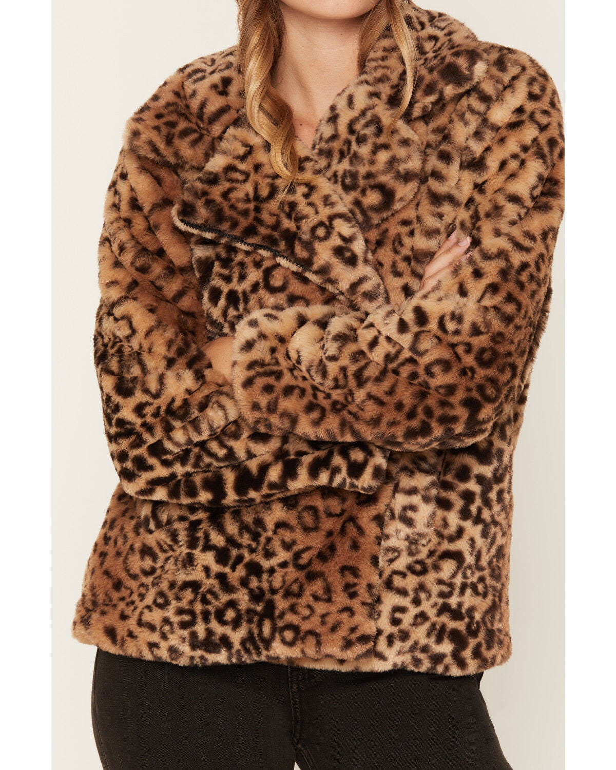 Image #3 - Becca Women's Leopard Print Faux Fur Moto Jacket, Leopard, hi-res
