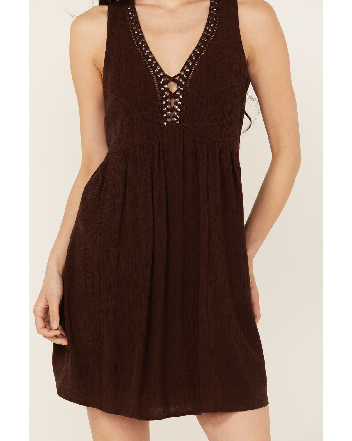 Image #3 - Idyllwind Women's Winfrey Criss Cross Front Embellished Mini Dress, Dark Brown, hi-res