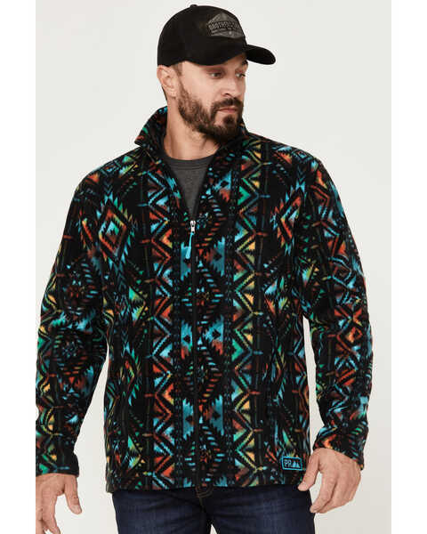 Image #1 - Powder River Outfitters Men's Southwestern Print Fleece Pullover, Black, hi-res