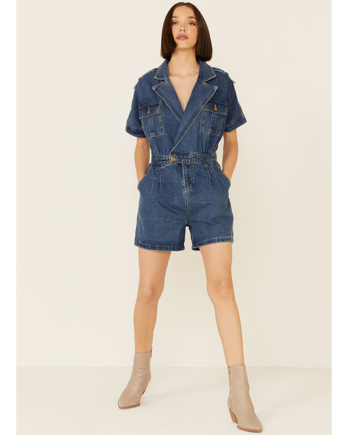 Image #2 - Molly Bracken Women's Denim Playsuit, Blue, hi-res